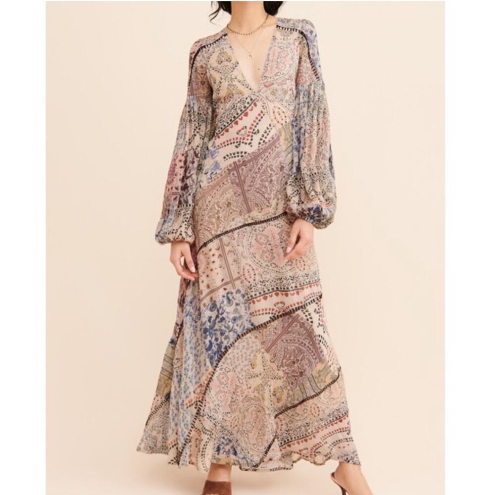 Free People Patchwork Maxi Dress in Pink, Blue, Cream